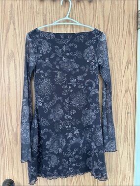 Ardene Black Floral Long-Sleeve Mini Dress